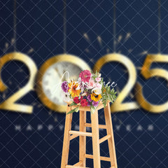 Aperturee - Aperturee Simple Gold Sparks 2025 Clock Happy New Year Backdrop