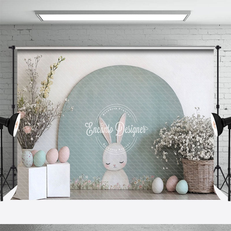 Aperturee - Aperturee Simple Green Arch Bunny Eggs Floral Easter Backdrop