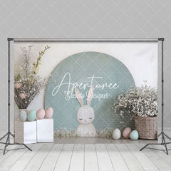 Aperturee - Aperturee Simple Green Arch Bunny Eggs Floral Easter Backdrop