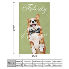 Aperturee - Aperturee Simple Green Corgi Custom Pet Name Photo Blanket