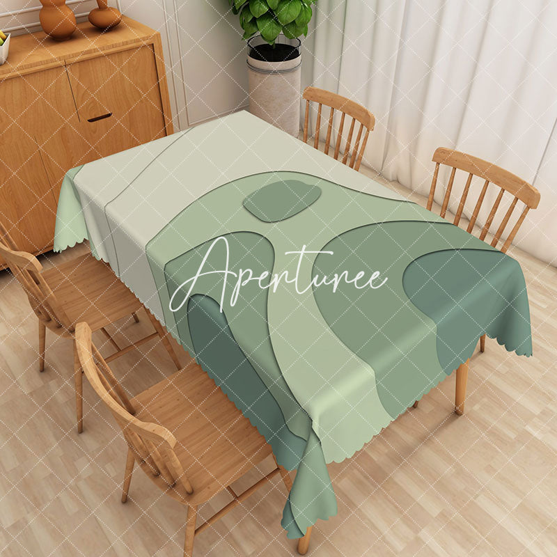 Aperturee - Aperturee Simple Green Curve Abstract Rectangle Tablecloth