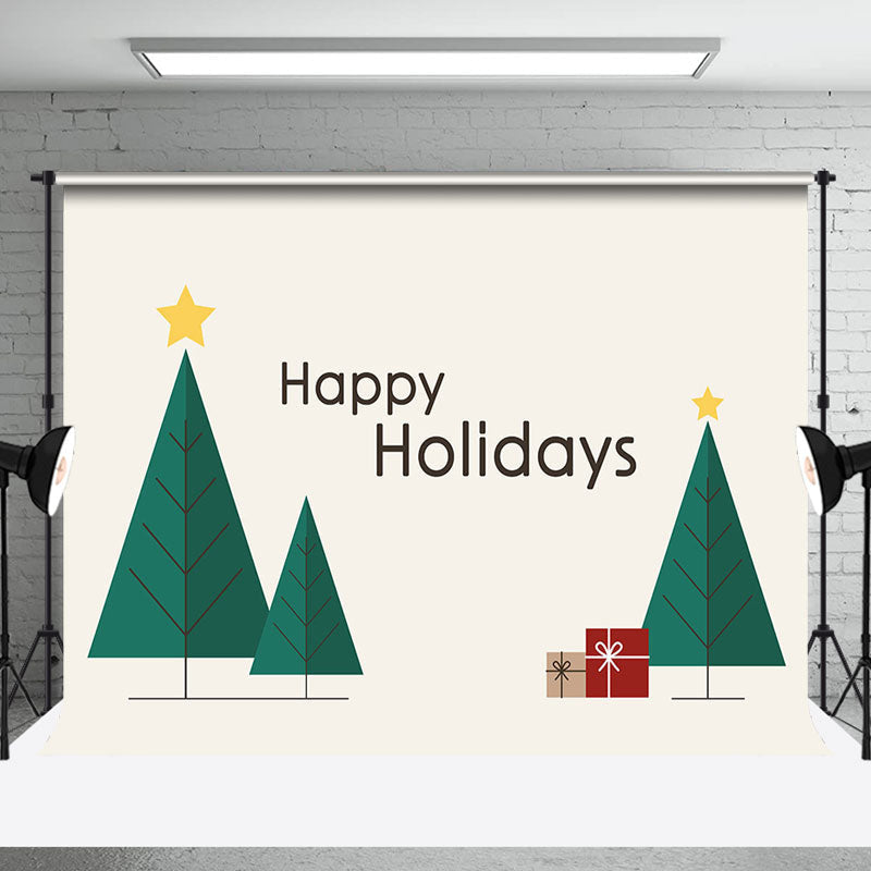 Aperturee - Aperturee Simple Green Pine Trees Gift Happy Holidays Backdrop