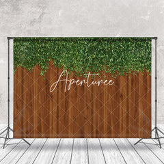 Aperturee - Aperturee Simple Greenery Ivy Leaves Fence Wood Photo Backdrop