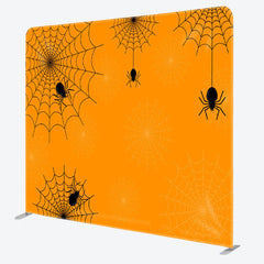 Aperturee - Aperturee Simple Hanging Black Spiders Orange Halloween Backdrop