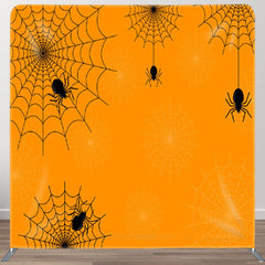 Aperturee - Aperturee Simple Hanging Black Spiders Orange Halloween Backdrop