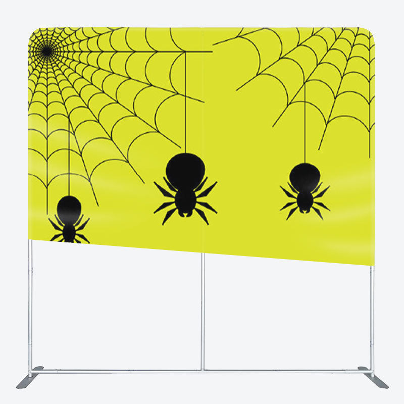 Aperturee - Aperturee Simple Hanging Spiders Green Happy Halloween Backdrop