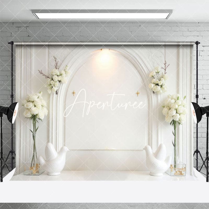 Aperturee - Aperturee Simple Holy White Communion Baptism Photo Backdrop