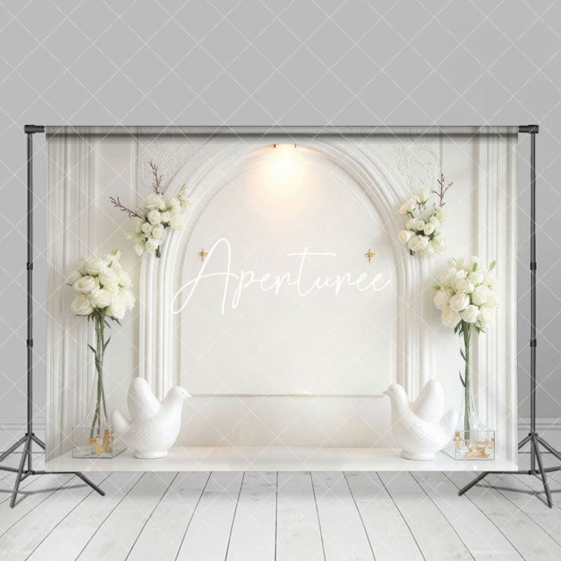 Aperturee - Aperturee Simple Holy White Communion Baptism Photo Backdrop