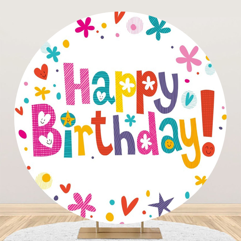 Aperturee - Aperturee Simple Line Happy Birthday Round Party Backdrop