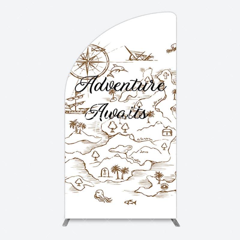 Aperturee - Aperturee Simple Line Painted Adventure Awaits Half Moon Arch Backdrop