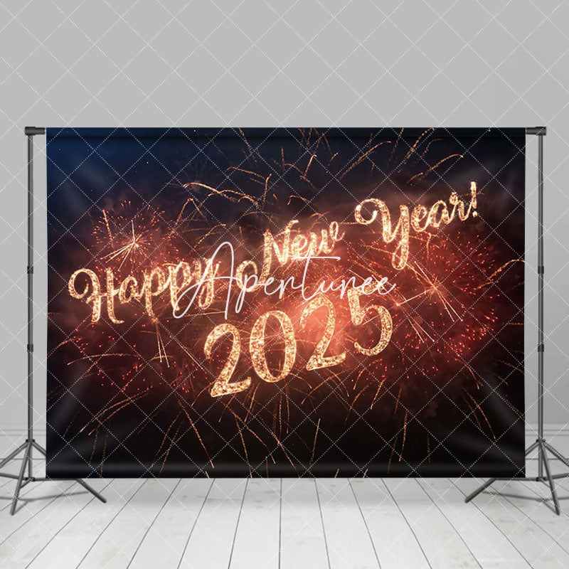 Aperturee - Aperturee Simple Orange Sparks Happy New Year 2025 Backdrop