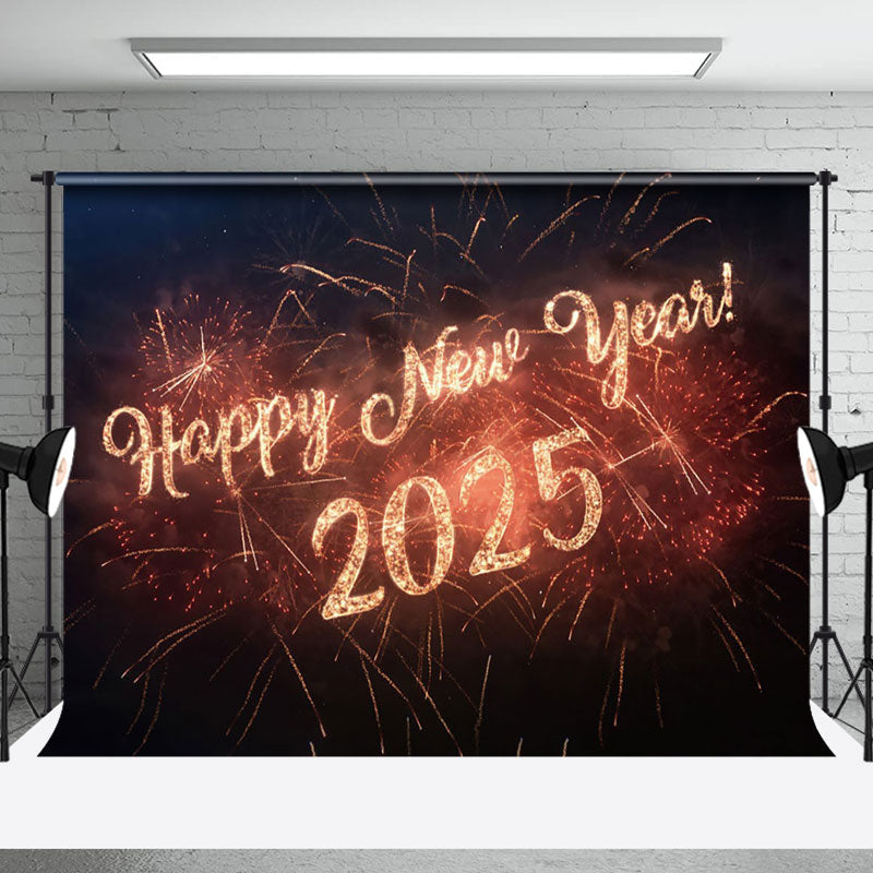 Aperturee - Aperturee Simple Orange Sparks Happy New Year 2025 Backdrop