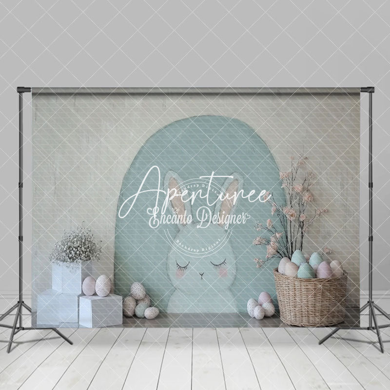 Aperturee - Aperturee Simple Painted Bunny Wall Floral Eggs Easter Backdrop