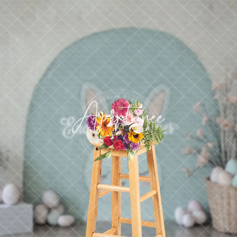 Aperturee - Aperturee Simple Painted Bunny Wall Floral Eggs Easter Backdrop