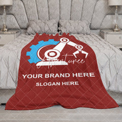 Aperturee - Aperturee Simple Red Blue White Robotic Arm Custom Text Blanket