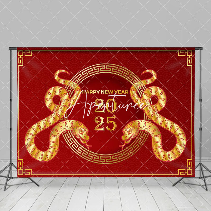 Aperturee - Aperturee Simple Red Gold Zodiac Snake 2025 New Year Backdrop