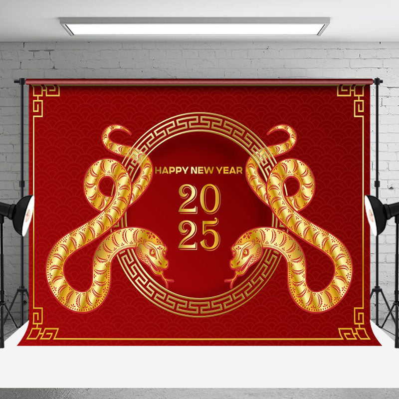 Aperturee - Aperturee Simple Red Gold Zodiac Snake 2025 New Year Backdrop