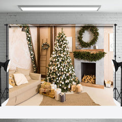 Aperturee - Aperturee Simple Style Room Wreath Sofa Fireplace Xmas Backdrop