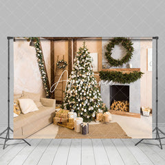 Aperturee - Aperturee Simple Style Room Wreath Sofa Fireplace Xmas Backdrop