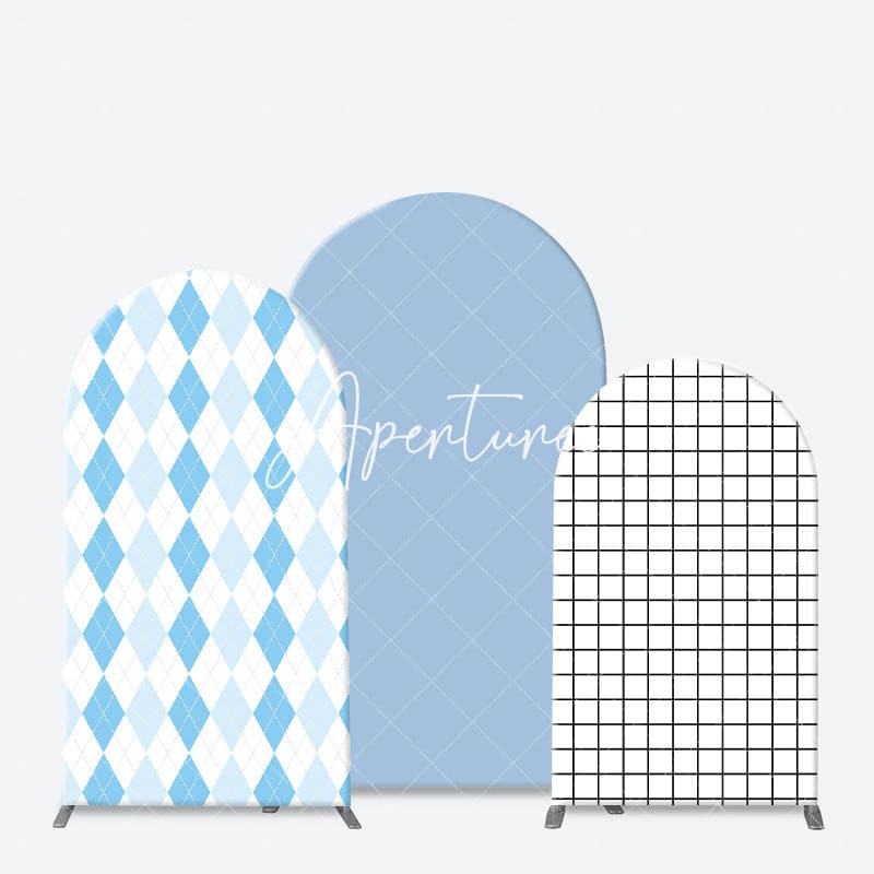 Aperturee - Aperturee Simple White Blue Rhombus Plaid Birthday Arch Backdrop