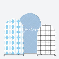 Aperturee - Aperturee Simple White Blue Rhombus Plaid Birthday Arch Backdrop