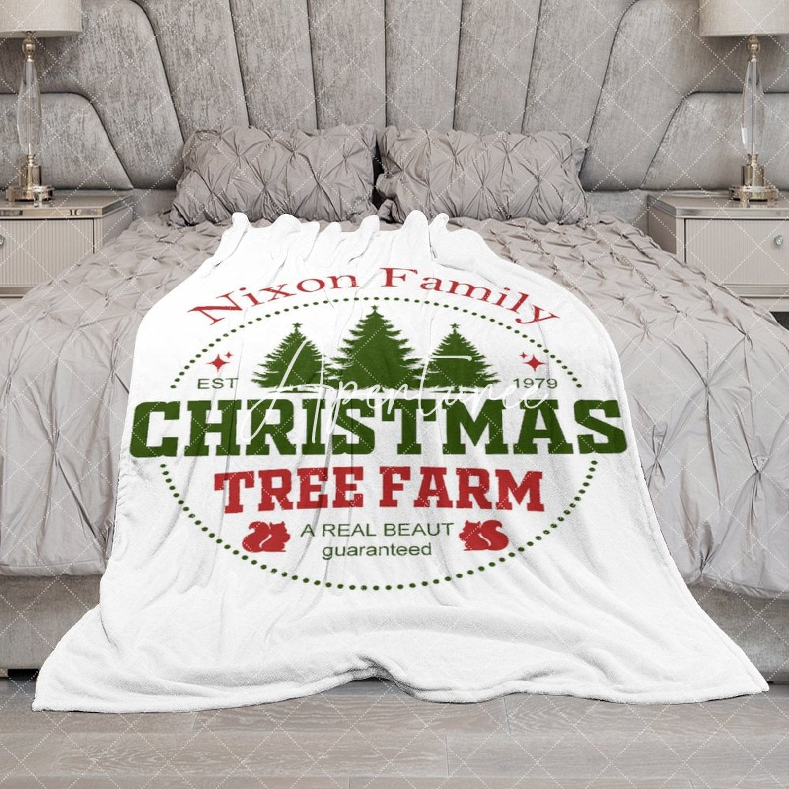 Aperturee - Aperturee Simple White Christmas Tree Farm Custom Text Blanket