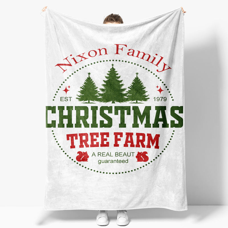 Aperturee - Aperturee Simple White Christmas Tree Farm Custom Text Blanket