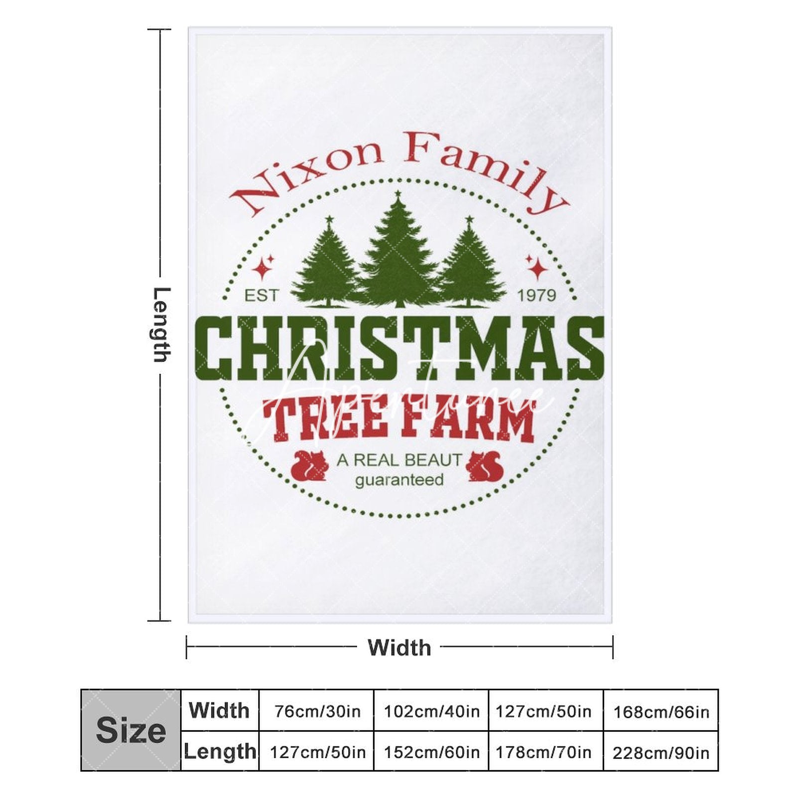 Aperturee - Aperturee Simple White Christmas Tree Farm Custom Text Blanket