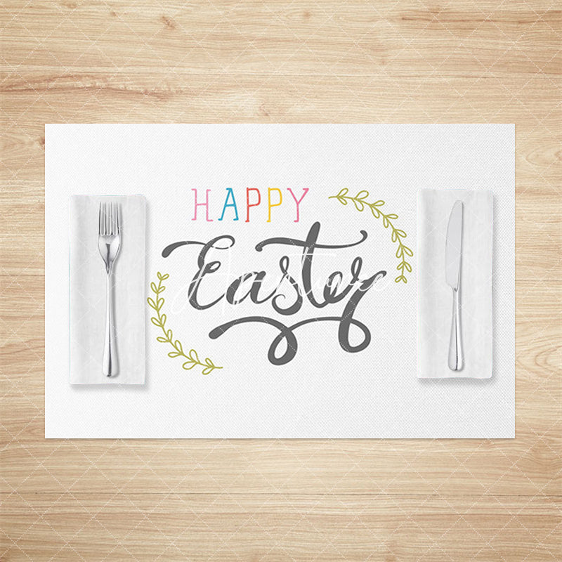 Aperturee - Aperturee Simple White Leaves Happy Easter Set Of 4 Placemats