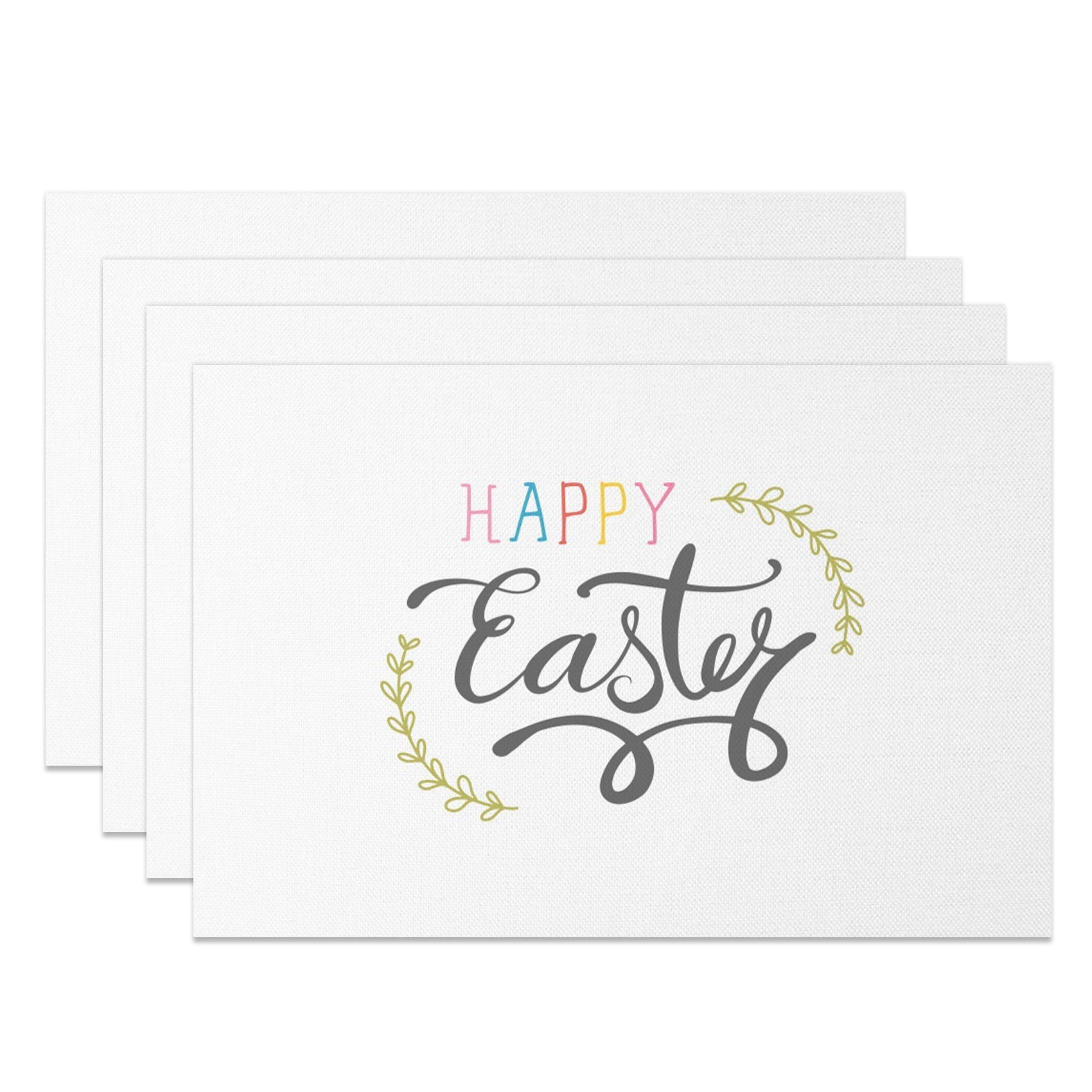 Aperturee - Aperturee Simple White Leaves Happy Easter Set Of 4 Placemats