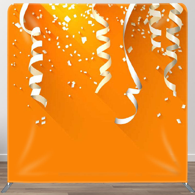 Aperturee - Aperturee Simple White Ribbon Orange Fabric Backdrop For Birthday