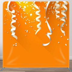 Aperturee - Aperturee Simple White Ribbon Orange Fabric Backdrop For Birthday