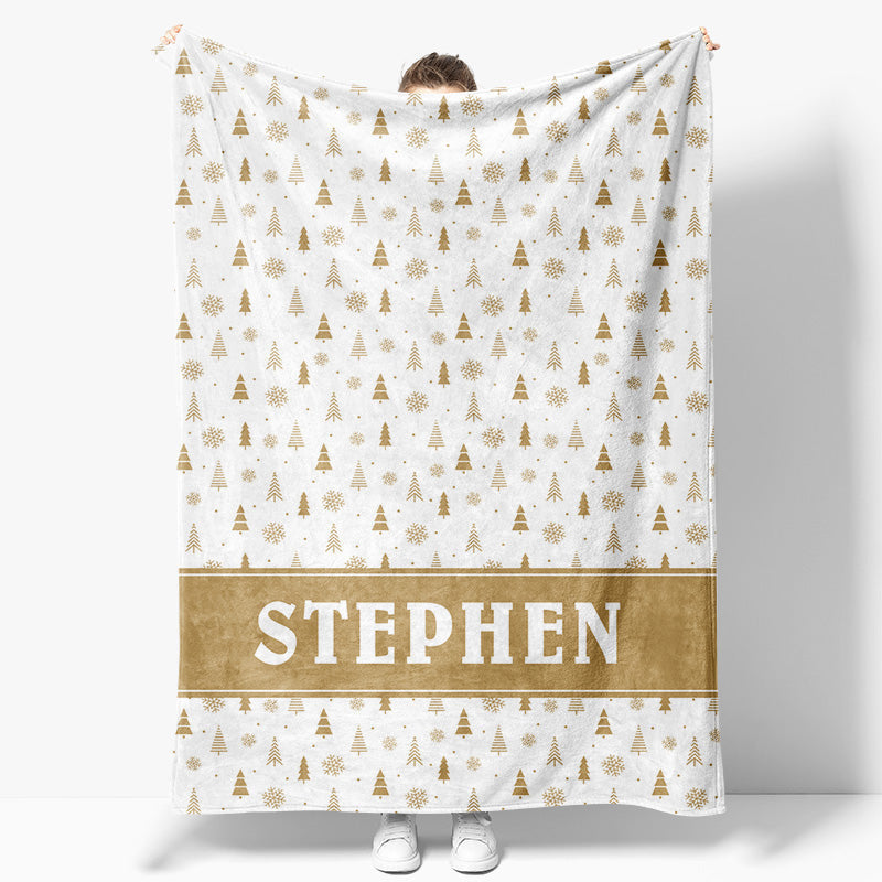 Aperturee - Aperturee Simple Winter Christmas Tree Personalized Name Blanket