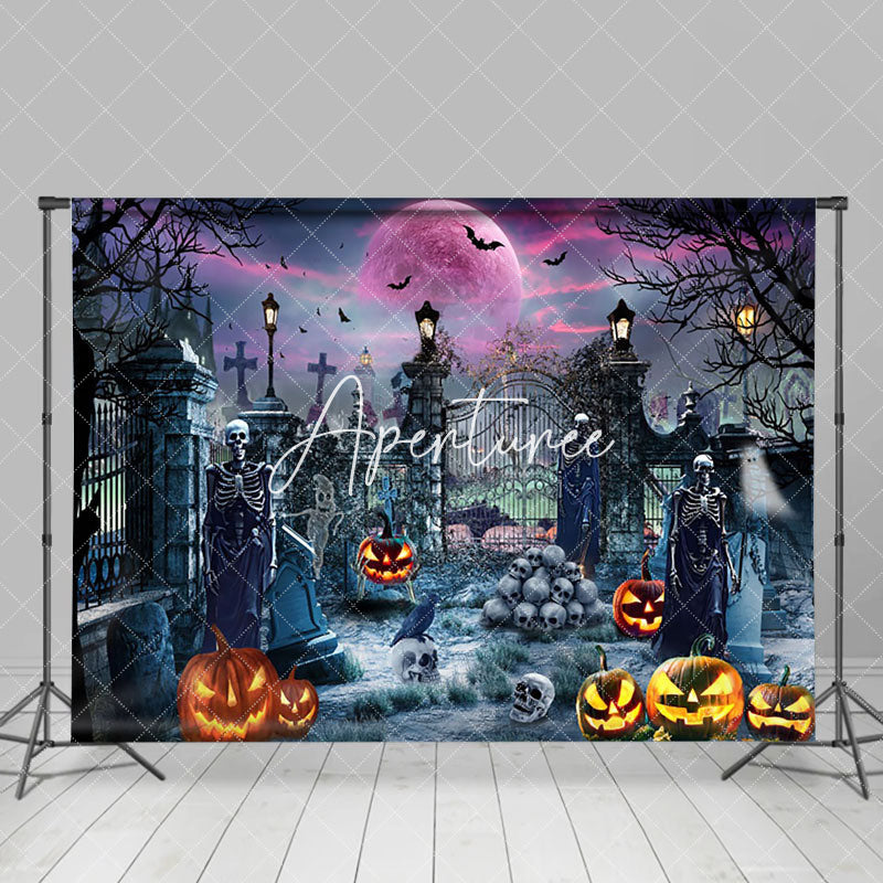 Aperturee - Aperturee Skull Ghost Manor Purple Vibe Halloween Backdrop