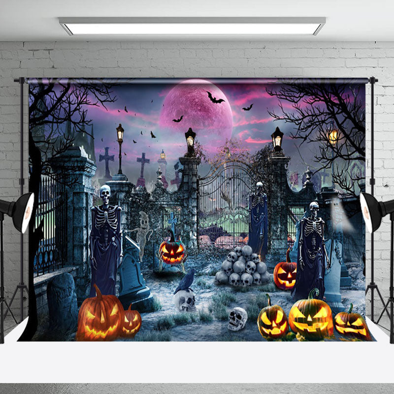 Aperturee - Aperturee Skull Ghost Manor Purple Vibe Halloween Backdrop