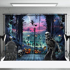 Aperturee - Aperturee Skull Grave Purple Vibe Moon Halloween Backdrop