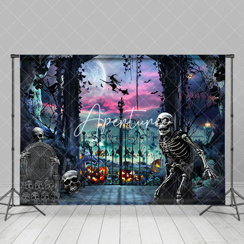 Aperturee - Aperturee Skull Grave Purple Vibe Moon Halloween Backdrop