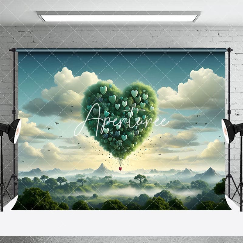 Aperturee - Aperturee Sky Cloud Greenery Heart Hot Air Balloon Backdrop