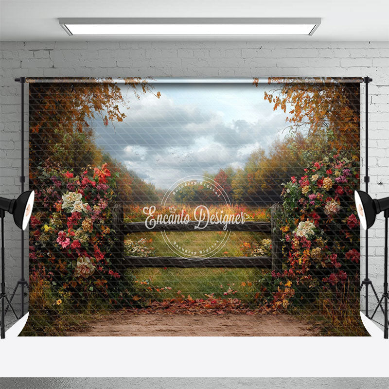 Aperturee - Aperturee Sky Garden Fence Floral Natural Scenery Backdrop