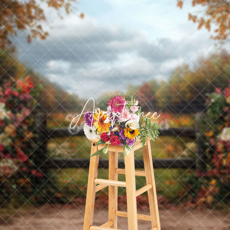 Aperturee - Aperturee Sky Garden Fence Floral Natural Scenery Backdrop