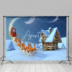 Aperturee - Aperturee Sled Santa Elk Cabin Snowy Field Christmas Backdrop