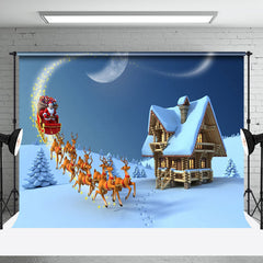 Aperturee - Aperturee Sled Santa Elk Cabin Snowy Field Christmas Backdrop