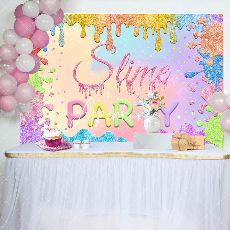 Aperturee - Aperturee Slime Party Glitter Graffiti Themed Backdrop