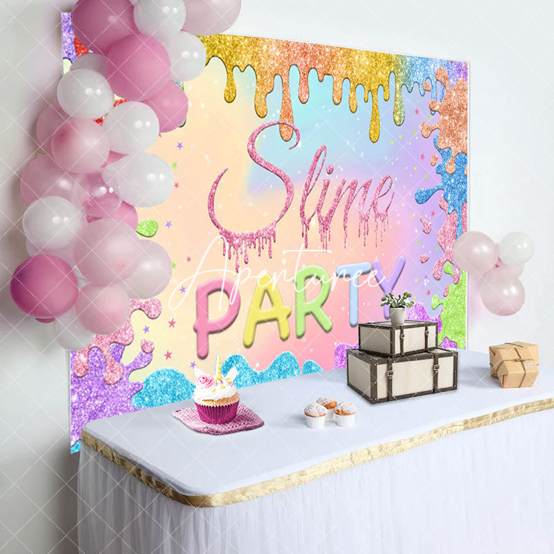 Aperturee - Aperturee Slime Party Glitter Graffiti Themed Backdrop