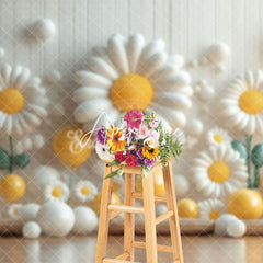 Aperturee - Aperturee Small Yellow Spring Flowers Cake Smash Photo Backdrop