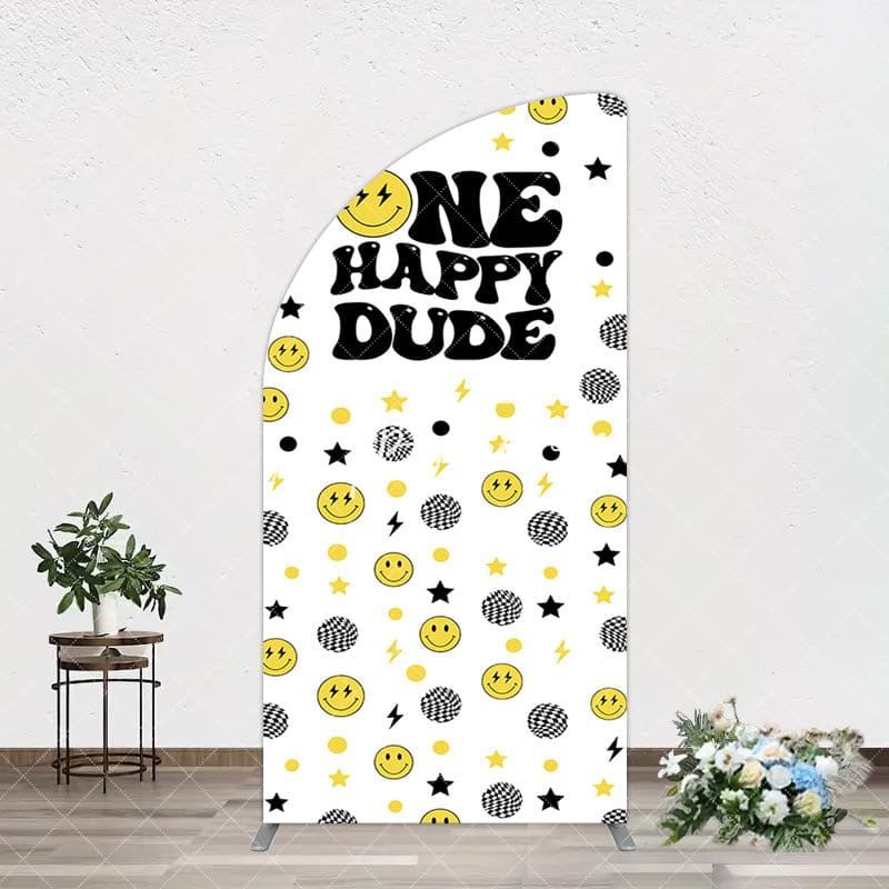 Aperturee - Aperturee Smile Emoticon One Happy Dude Birthday Half Moon Arch Backdrop