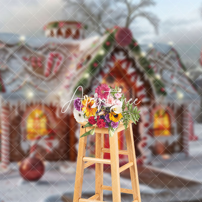 Aperturee - Aperturee Snow Covered Christmas Winter Candy Village Backdrop