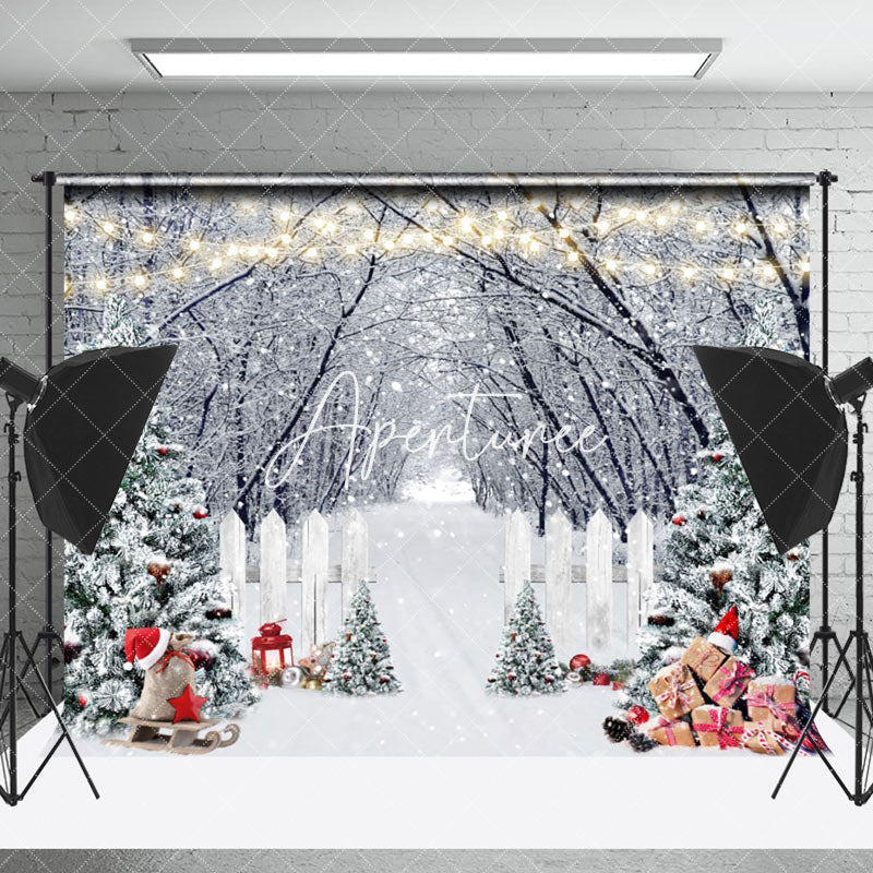 Aperturee - Aperturee Snow Covered Woods Winter Christmas Photo Backdrop