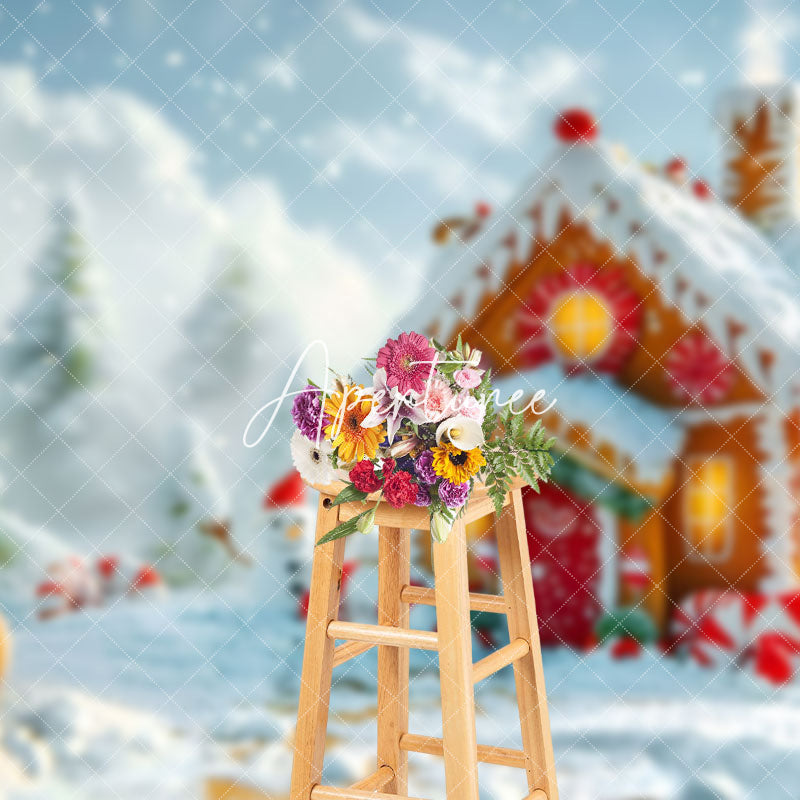 Aperturee - Aperturee Snow Fairy World Gingerbread House Christmas Backdrop