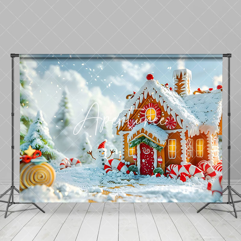 Aperturee - Aperturee Snow Fairy World Gingerbread House Christmas Backdrop